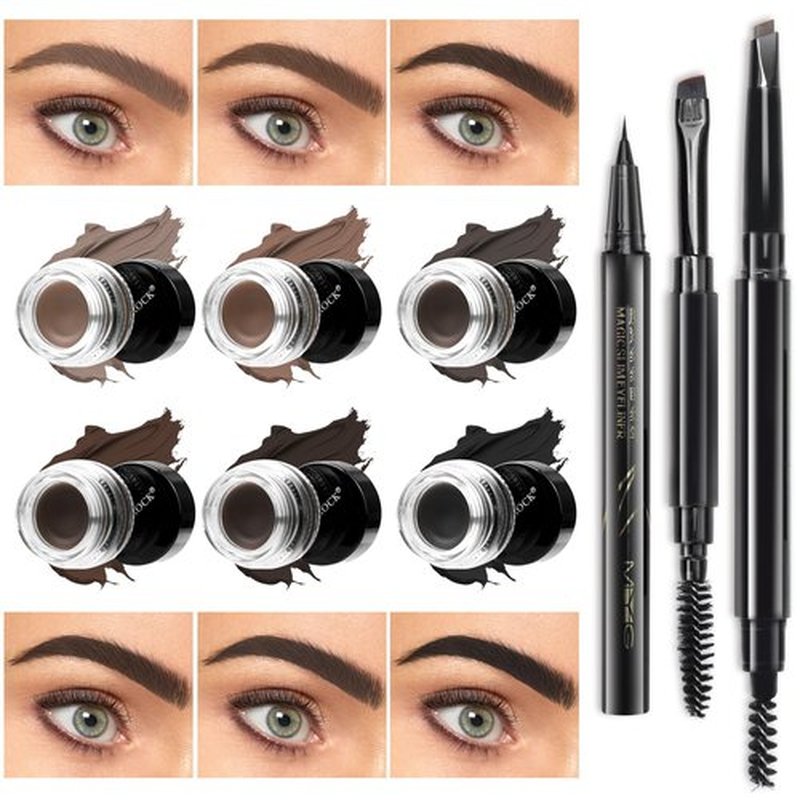 Eyebrow Pomade Pencil Liner Kit for Eyebrows Makeup with Waterproof Eyebrow Pencil, Eyeliner,Dual-ended Eyebrow Brush and Waterproof Smudge-proof Eyebrow Pomade 7g-Black Brown