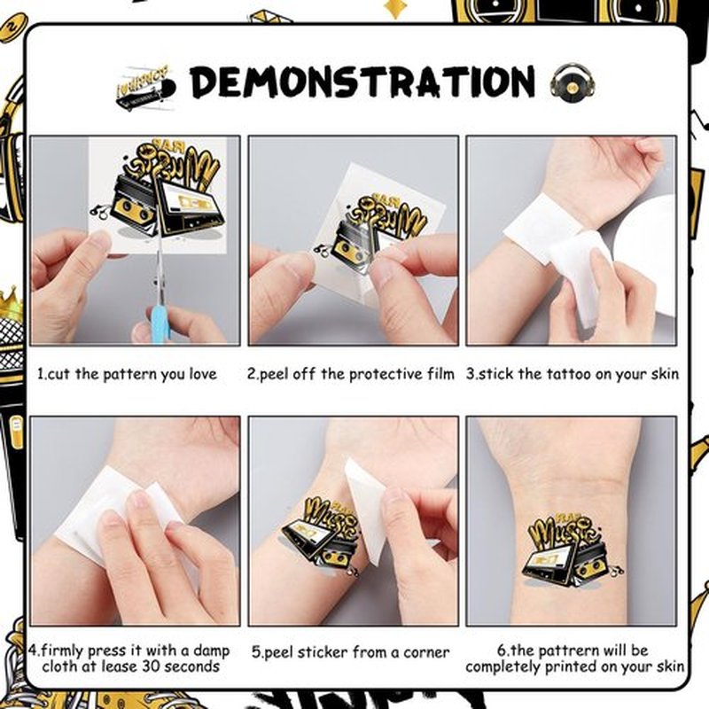 Serencatcher 144pcs Hip Hop Temporary Tattoos, 90s Hip Hop Party Favors with Notorious Tattoos Stickers for 80s 90s Themed Notorious Big Rap Birthday Party Decorations Gifts