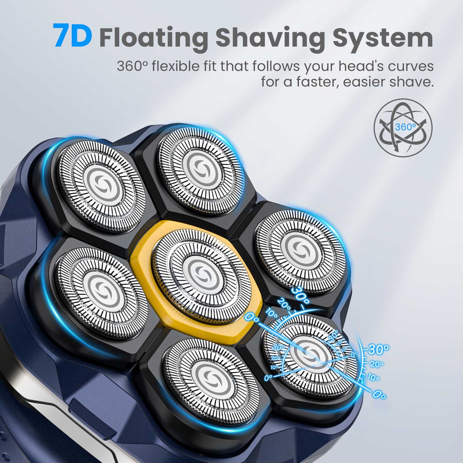 Phisco Bald Head Shaver with Travel Case & USB-C Charging, Electric Razor for Men, Cordless, Wet/Dry Waterproof, Rotary Shaver