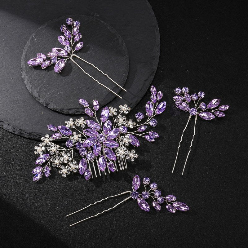 Wedding hair accessories, Bridal for piece headpiece, Bride comb（Purple）