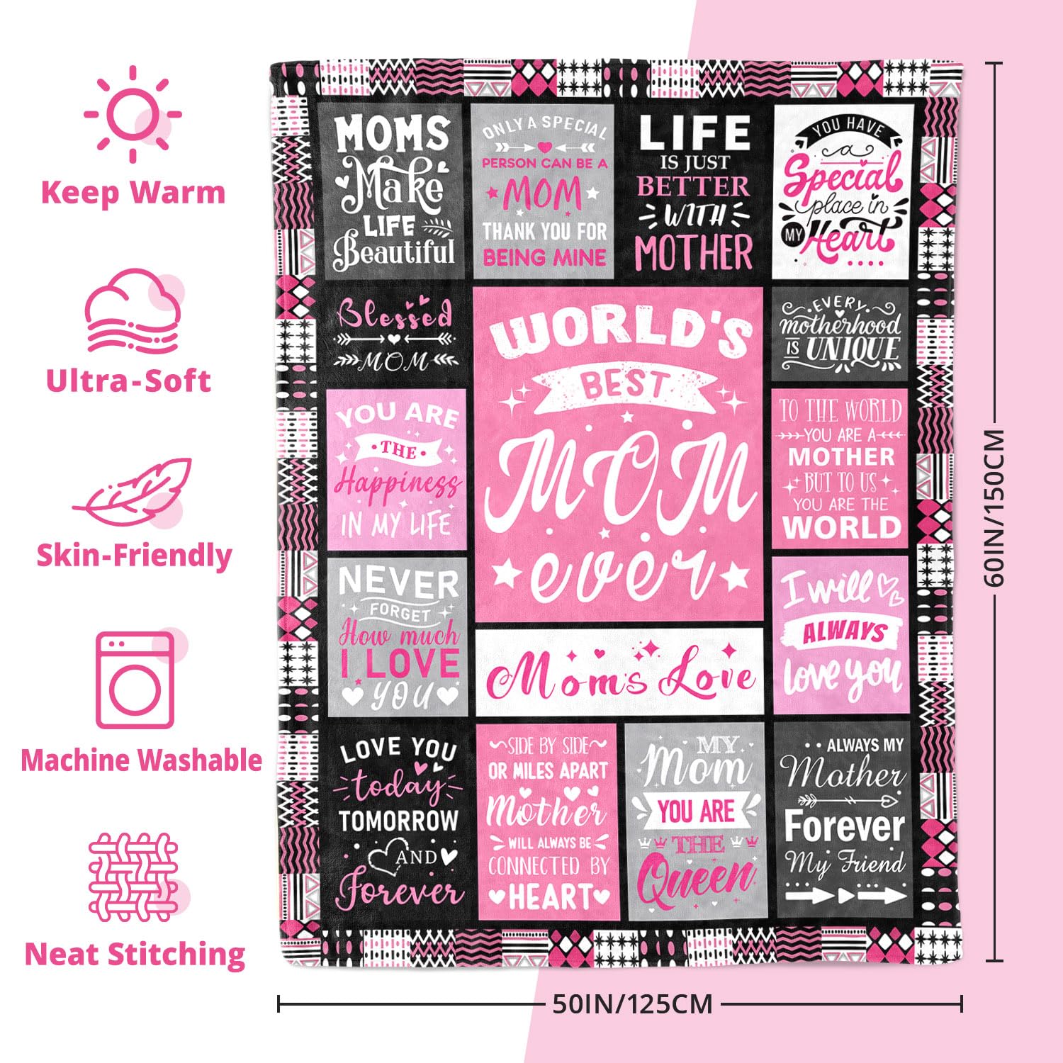 PVDSAVE Mom Birthday Gifts from Daughter, Best Mom Ever Blanket 50"x60"