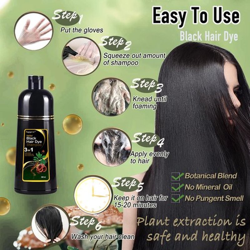 Dapoprren Black Hair Dye Shampoo 3 in 1, Natural Dye to Cover Gray Hairs,Hair Color Shampoo for Women and Men,Herbal Ingredient Shampoos for Grey Hairs Coverage-500ml/17 Oz