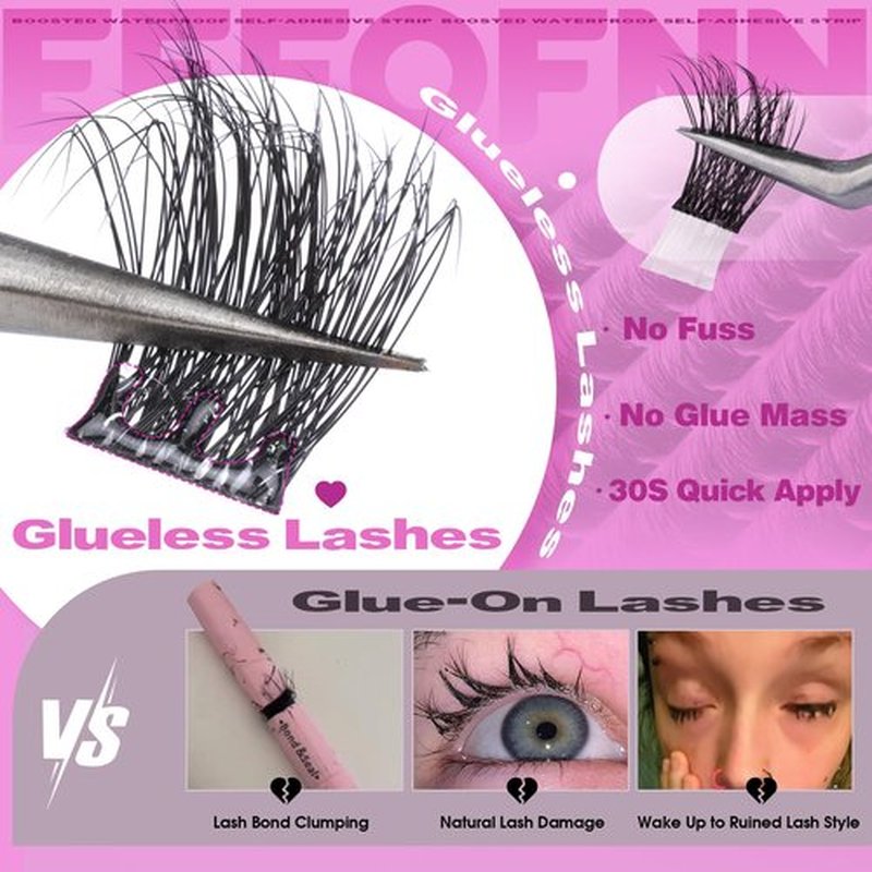 Self Adhesive Eyelashes Fluffy Self Adhesive Lash Clusters Pre Glue Eyelash Clusters Wispy Cluster Eyelash Extensions 10-16mm No Glue Needed Individual Lashes DIY Lash Extension Kit with Tweezers