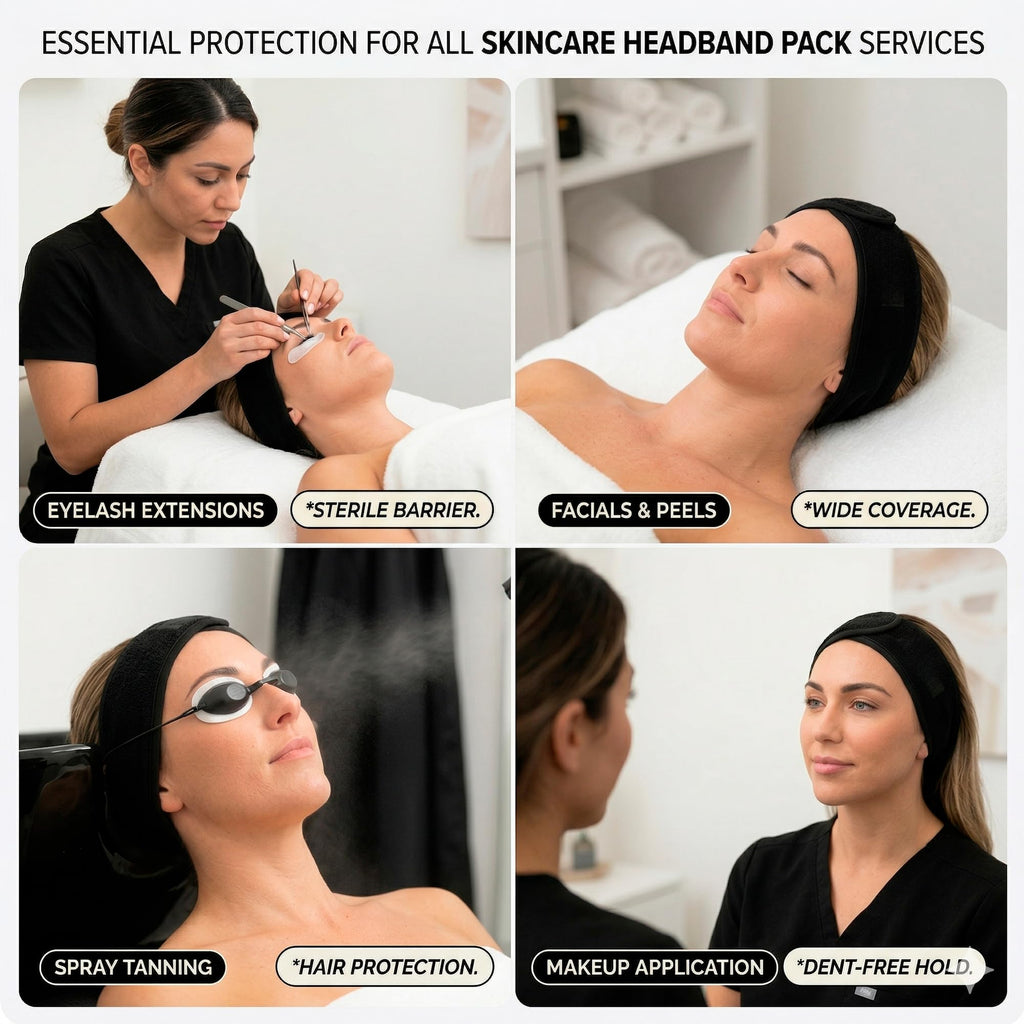 Appearus Spa Facial Headband Stretch Terry Cloth Hair Wraps with Hook and Loop Closure for Salon and Esthetician Use 4 Count Black