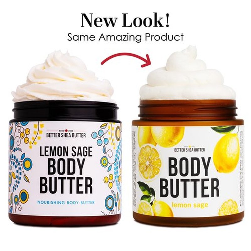Better Shea Butter Lemon Sage Body Butter for Dry Skin with Raw Shea Butter & Jojoba Oil, Natural Moisturizing Body Cream, Naturally Scented with Essential Oils