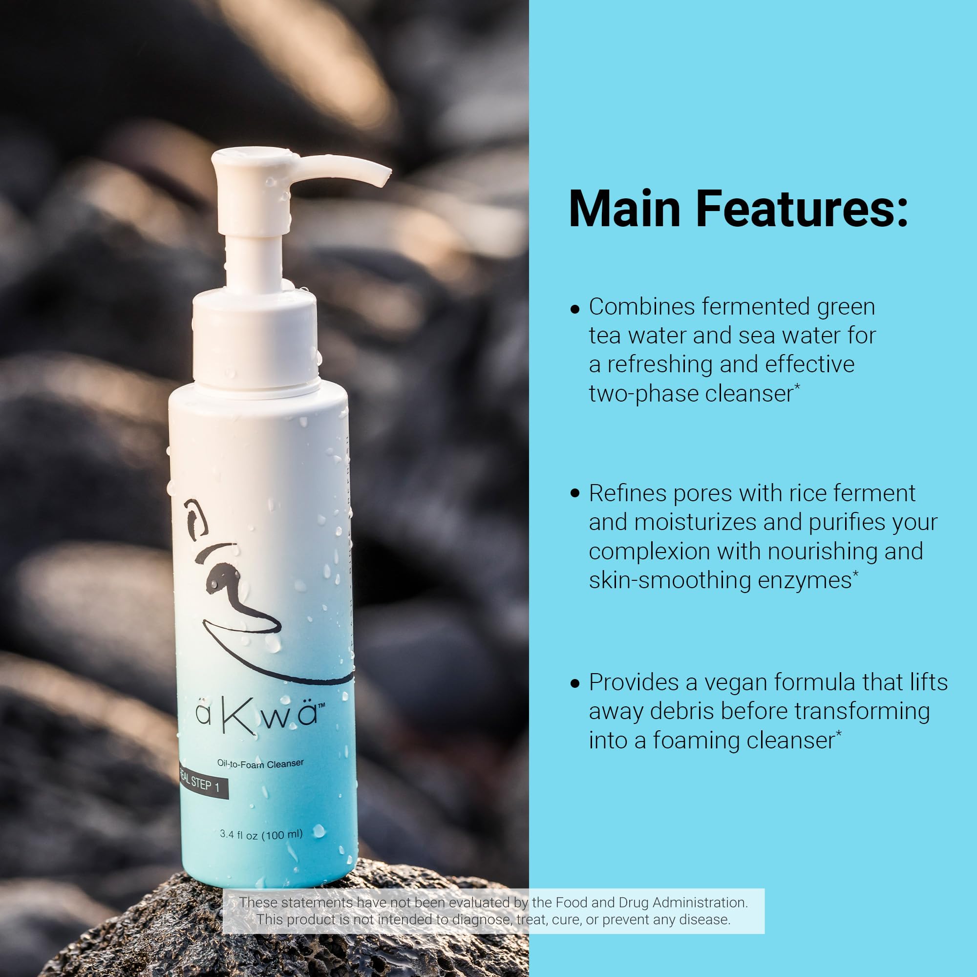 4Life aKwa- Oil to Foam Cleanser - Face Wash with Fermented Green Tea, Sea Water, Rice Ferment - Removes Debris, Cleanses, Moisturizes Skin - 3.4 oz