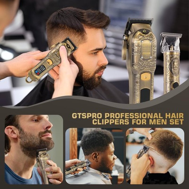 GTSPROProfessional Hair Clippers & Beard Trimmer Set for Men – Cordless Barber Clippers with LCD Display, Precision Trimmer & Travel Case – Gifts for Men Husband Father