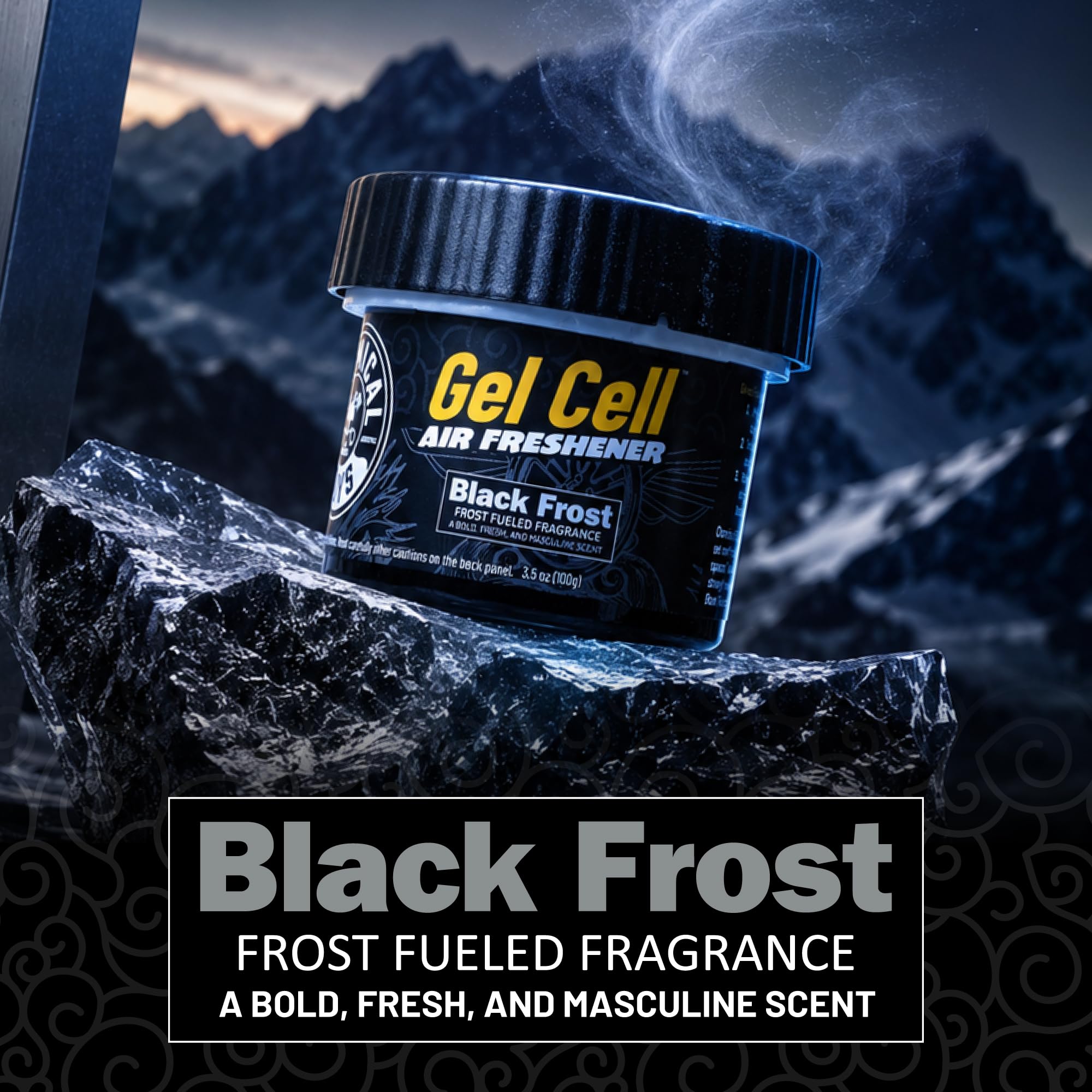 Chemical Guys Black Frost Scent Gel Can Air Freshener, Adjustable Car Air Freshener Gel With Touchless Vent Control For Cup Holder, Under Seat, Office And Home Use - 3 Pack