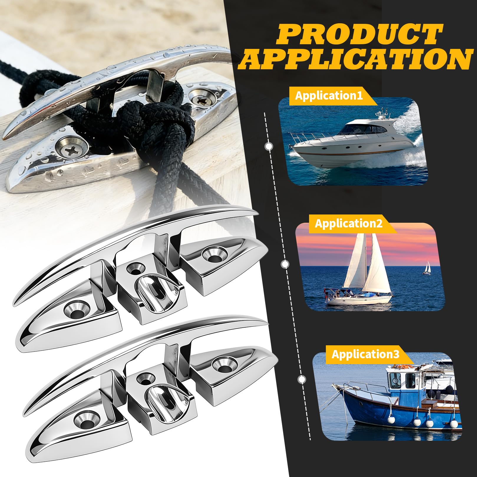 Jecoupoon 2pcs 6 inch 6" Dock Cleats Marine Boat 316 Stainless Flip Up Cleats Folding Cleat with Screws and Nuts