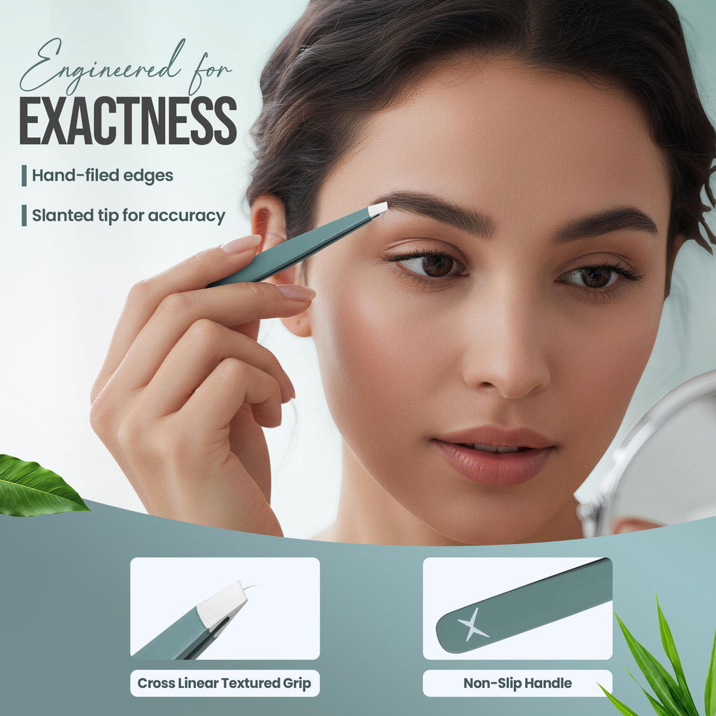 Professional Slant Tip Tweezers - Precision Stainless Steel Eyebrow Plucking Tool for Women and Men, Ingrown Hair Remover, Facial Hair Tweezers for Grooming (Olive Fog)