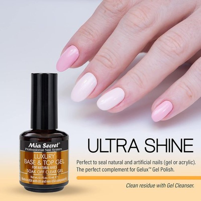 Mia Secret Clear Gel Polish - Luxury Base & Top Coat - High Gloss Finish - 15ml | Gelux Compatible