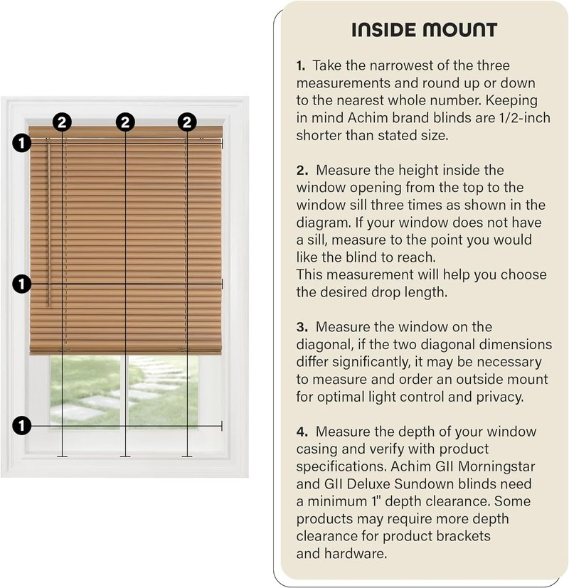Achim Home Decor Cordless Mini Blinds - Light Filtering, 26" W x 64" L, 1" Slat Size - Black