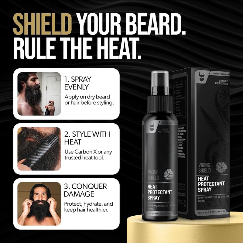 Viking Shield Beard Spray - Heat Protectant for Men | Argan Oil Thermal Protector Up to 450º F - 4 Fl Oz