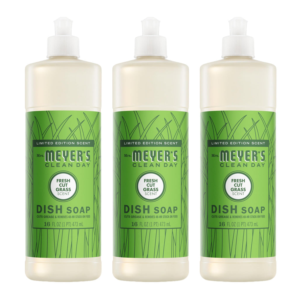 Mrs. MEYER'S CLEAN DAY Liquid Dish Soap, Fresh Cut Grass Scent, 16 Fl Oz Bottle - 3 Pack
