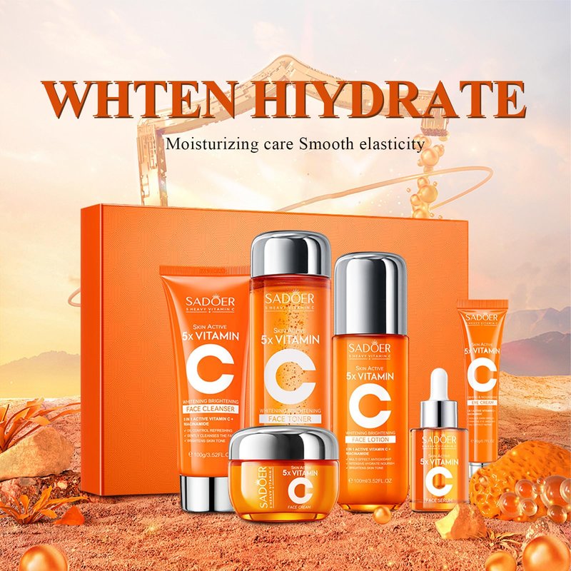 Vitamin C Skincare Set for Women & Teens - 6Pcs Travel Skincare Kit with Cleanser, Toner, Serum, Eye Cream, Face Cream & Lotion - Hydrating, Teen Skin Care & Women's Facial Gift Set