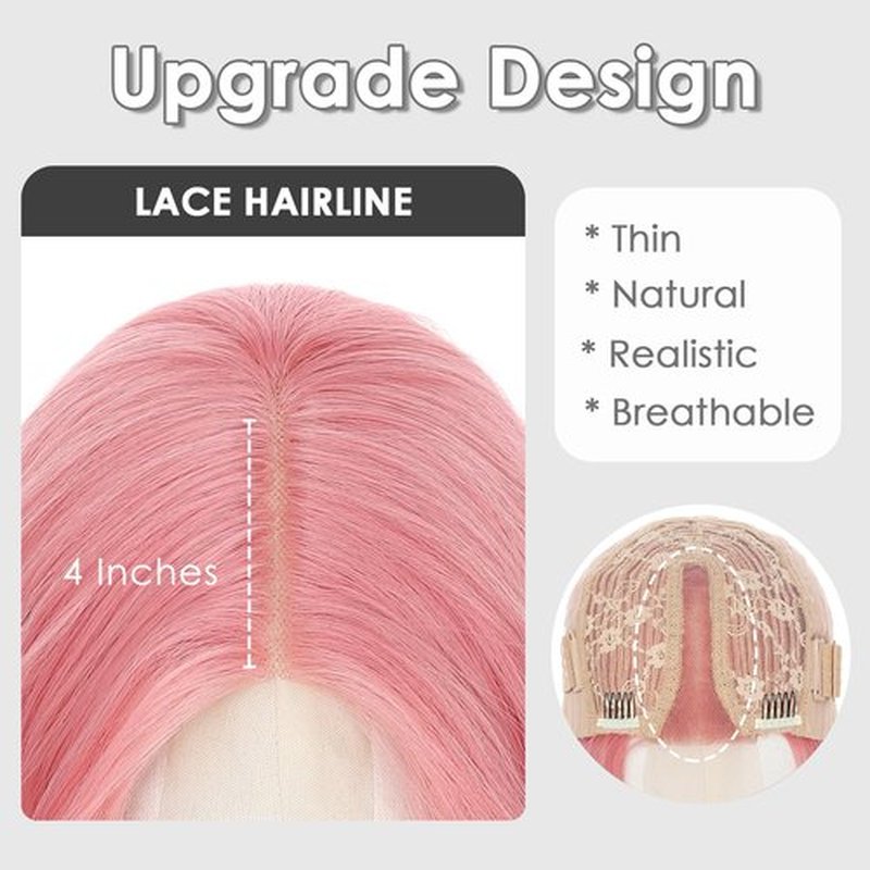 Beelu Pink Wigs for Women 26 Inch Long Wavy Wig Middle Part Lace Hairline Synthetic Heat Resistant Wig for Daily Party Cosplay Use