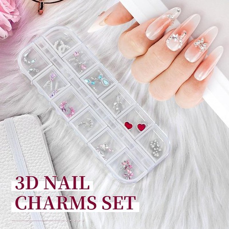 JODSONE Nail Charms Drill Set for Nails,24 Drills, Available in 12 Different Designs with Tweezers,Nail Gems Nail Pearls Charms sets for Nails Supplies, Charms for Nails Design Nail Art Kit