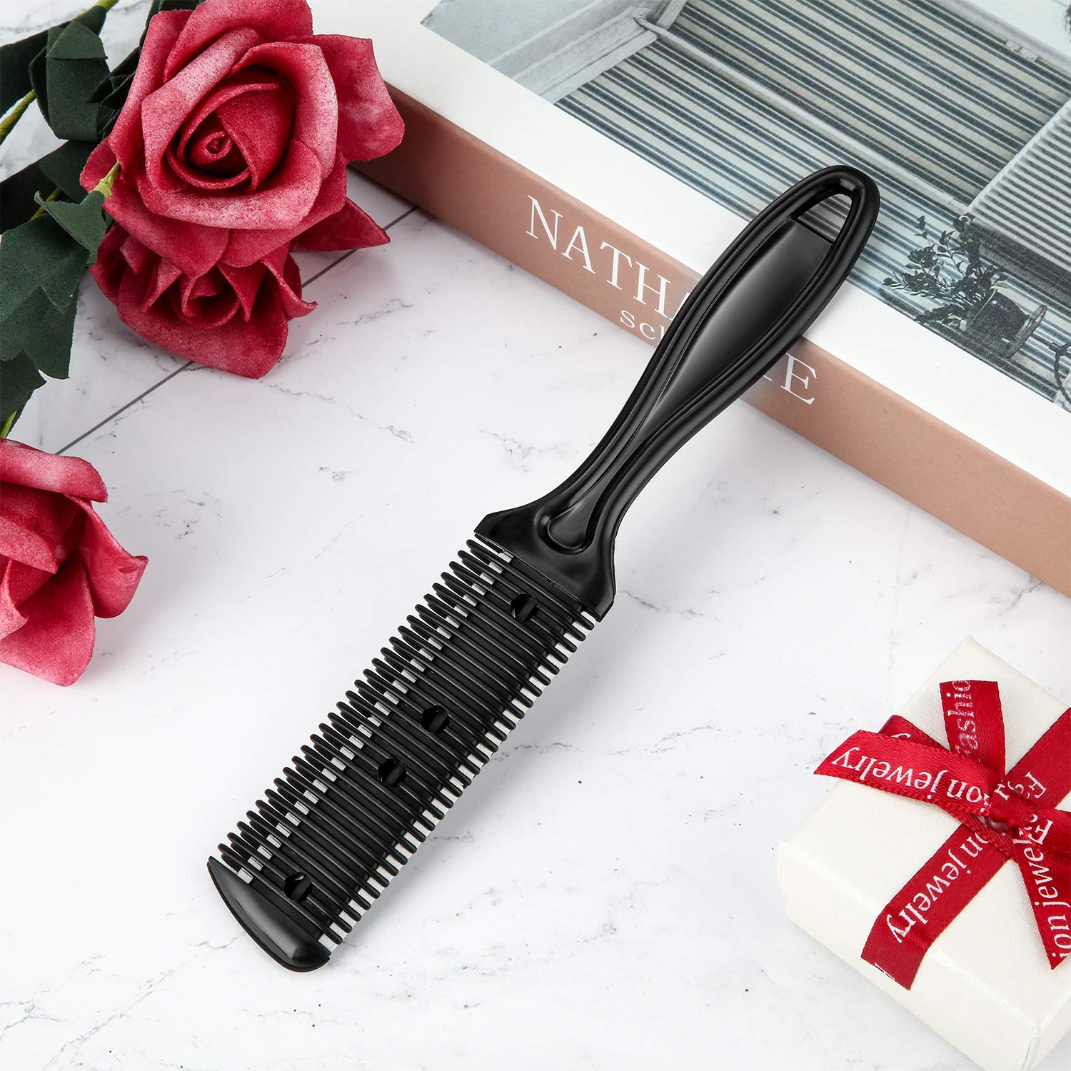 6 Pieces Hair Cutting and Thinning Razor Comb Set with 20 Razors, Dual-Side Slim Haircut Tool