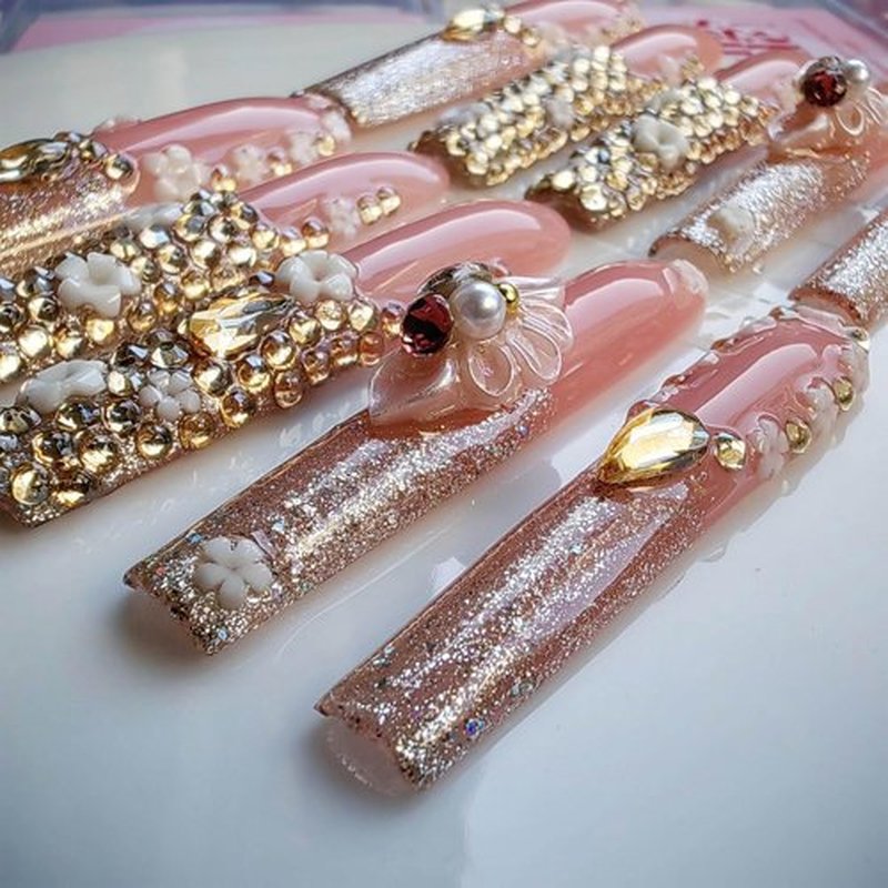 Gleamrain Xxl Press on Nails Extra Long Square Handmade Press-on Nails with Design Luxury Press Ons 10pcs M Size Pattern 1109