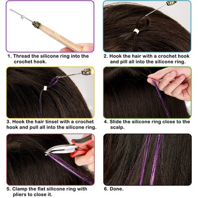 Hair Tinsel Kit (48 Inch, 24 Colors, 6000 strands), Tinsel Hair Extensions with Tools, Heat Resistant Glitter Hair Tinsel Kit for Women Hair Accessories