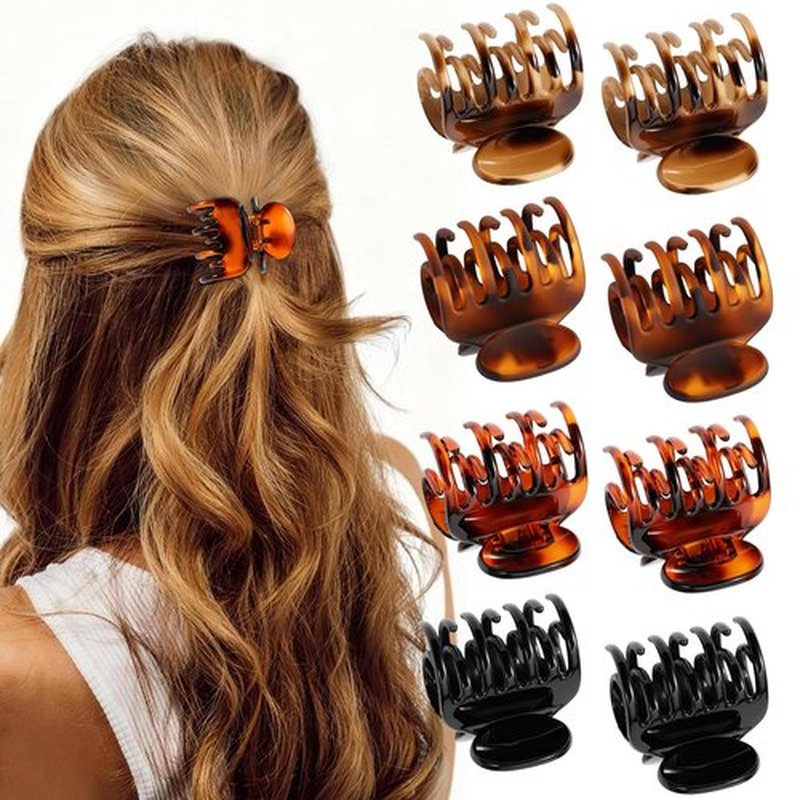 Auseibeely 8 Pcs 1.6" Small Claw Clips for Women Girls, Double Row Teeth Hair Clip for Thin/Fine/Medium Hair, Tortoise Shell & Black Non-Slip Jaw Clips Cute Accessories for Half Up Half Down