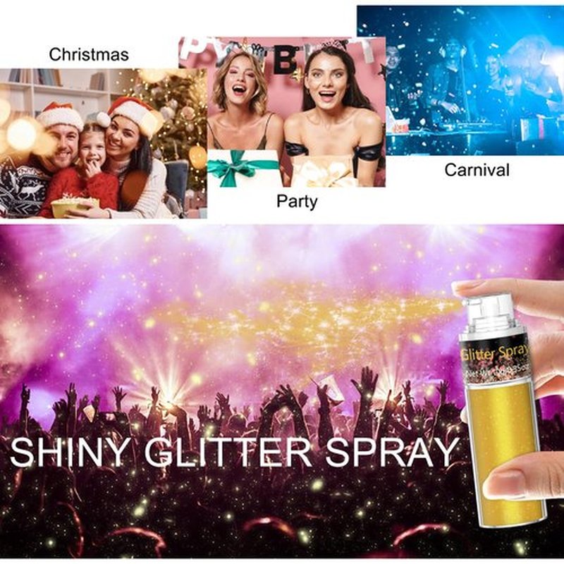 Champagne Gold Body Glitter Spray 10g, Holographic Shimmer Mist for Hair, Face Body, Long-Lasting Festival and Party Makeup Glitter, New Year Eve Glow, DIY Sparkle Powder for Crafts