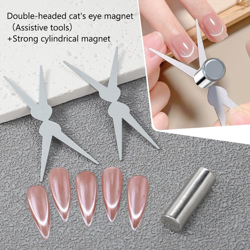 XEAOHESY 14pcs Cat Eye Magnets, 3-in-1 Heart Magnet for Nails, Flower Magnet, Cylindrical Rectangular Magnet+Scissor-Shaped Plates+Y-Shaped Brackets+Bunny-Shaped Plates for French Heart Bunny Effect