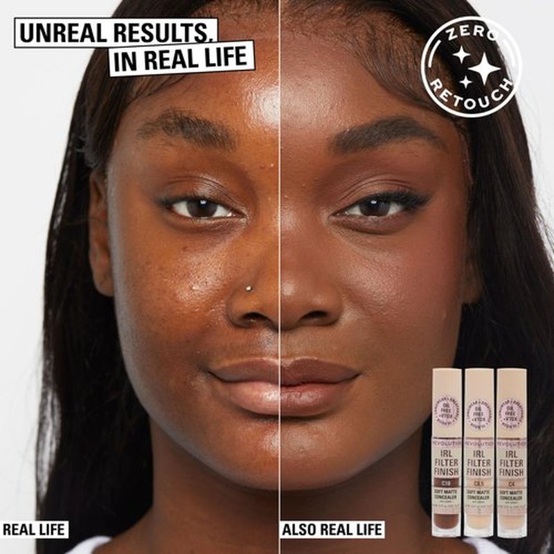 Revolution, IRL Filter Finish Concealer, Full Coverage, Oil-Free, Long-Lasting & Lightweight Formula, Infused with Hyaluronic Acid, Vegan & Cruelty-Free, C6, 0.21 oz