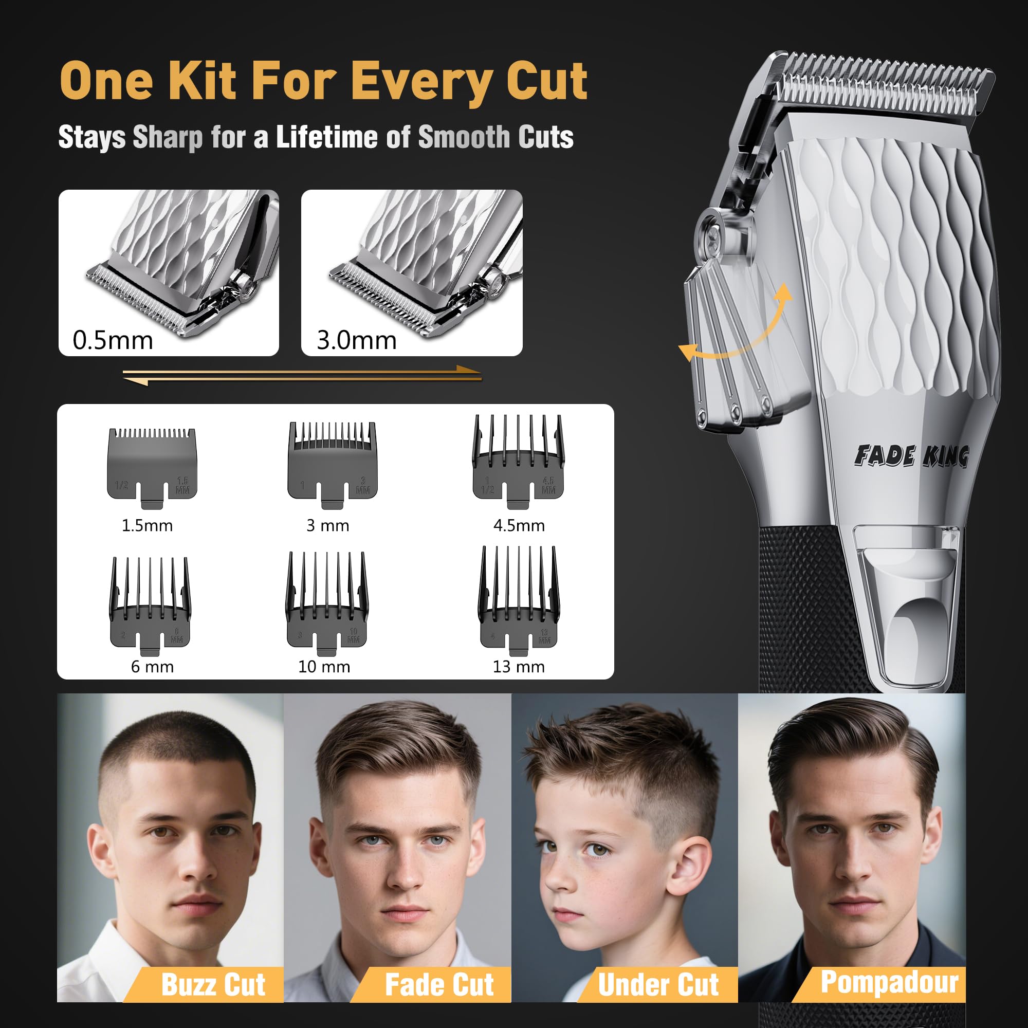 FADEKING® Professional Hair Clipper and Beard Trimmer Kit for Men, Cordless Hair Cutting & Grooming Set with Zero Gap T-Blade Trimmer, Barber Hair Trimmer for Home Use, Mens Grooming Gift for Men
