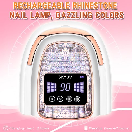 Rechargeable UV LED Nail Lamp, SKYUV Cordless Nail lamp for Gel Polish, UV Nail Lamp with 4 Timer Setting and Handle, Professional Nail UV Light for Gel Nails with 30 Beads for Salon and Home
