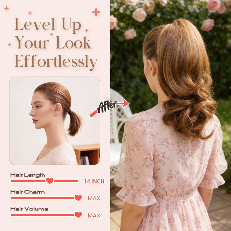 Wavy Claw Clip Ponytail Extension Clip in Ponytail Clip on Hair Extensions For Women 14 Inch Pony Tails Hair Extensions Fake Ponytail（#4 Dark Brown）