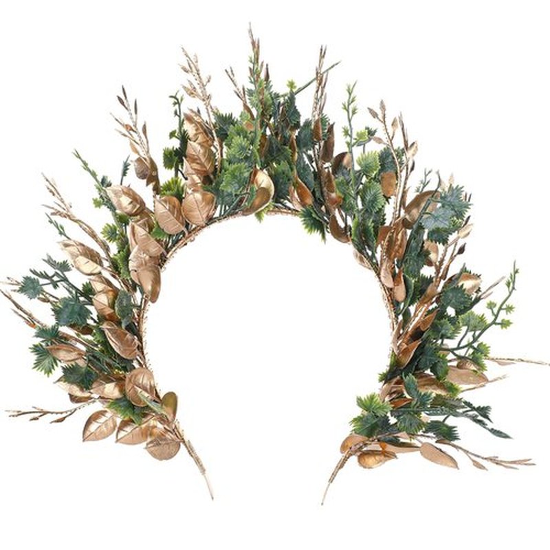 MOSTORY Handmade Woodland Halo Crown - Forest Headband Flower Hairband Goddess Floral Crown for Women s Cosplay Party Renaissance Carnival Wedding Photo Shoot Gold Green