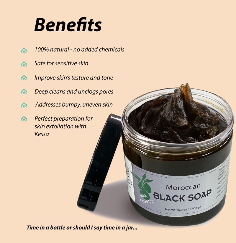Zakia's Ultimate Moroccan Bath & Shower Set - 100% natural Moroccan "Beldi" Black Soap (Original Formula), Body Scrub, Pure & Natural, Purifying, Cleansing, exfoliating for Hammam Ritual