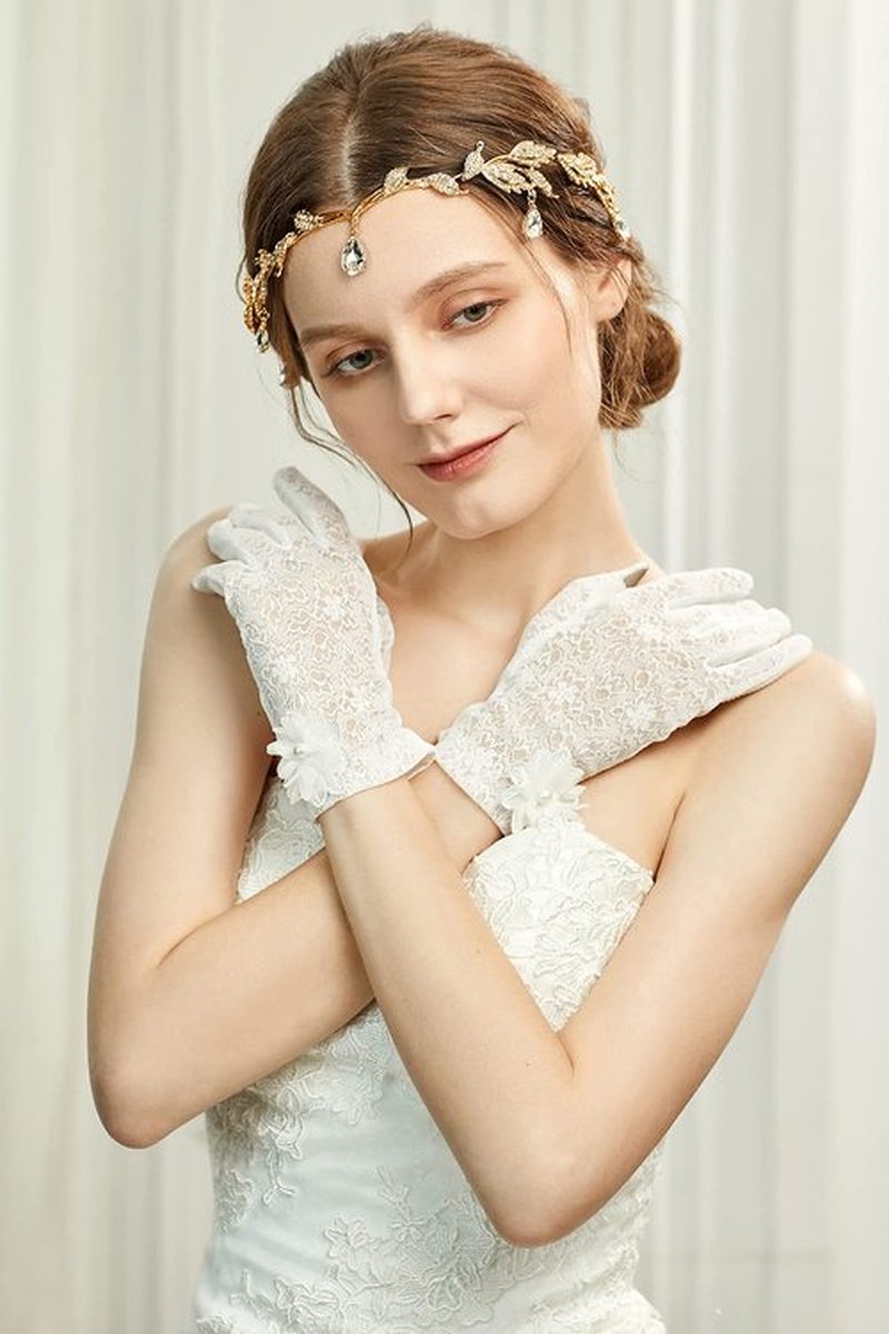 BABEYOND Crystal Leaf Wedding Diadem Headband Bridal Bridesmaid Forehead Band Rhinestone Bridal Tiara Crown with Gift Box, Gold, One size