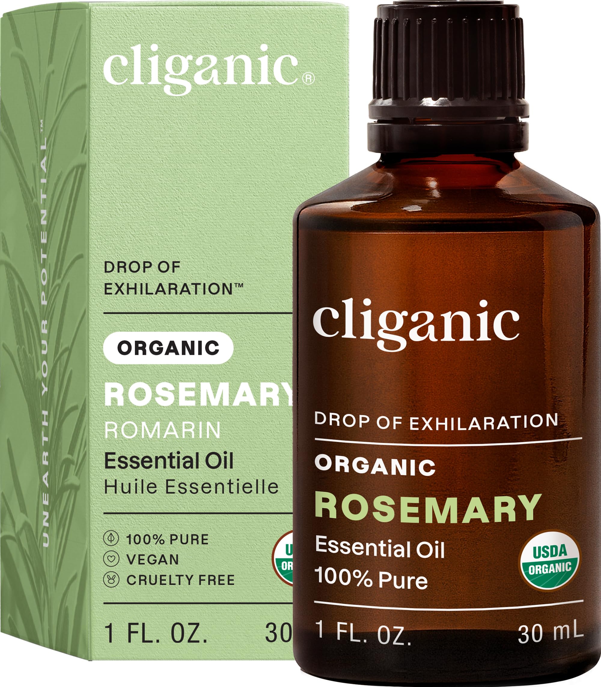 Cliganic Organic Rosemary Essential Oil, 1oz - 100% Pure Natural Undiluted, for Aromatherapy | Non-GMO Verified