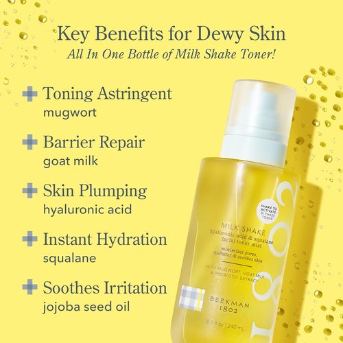 Beekman 1802 Milk Shake Facial Toner - Fragrance-Free, Non-Comedogenic - 2 oz & 8 oz Bottles - Soothes Redness, Sensitive Skin