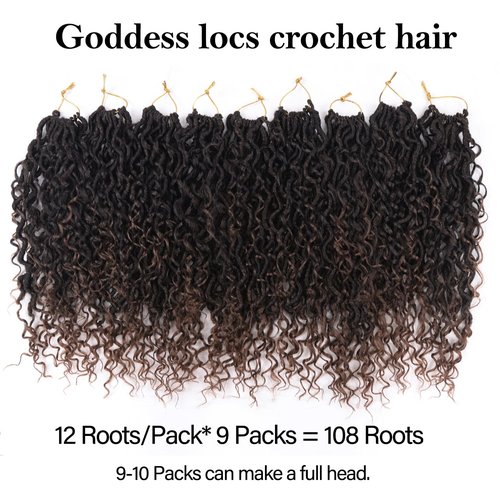 Sosihua Goddess locs crochet hair, 9 packs soft boho faux locs with curly ends bohemian crochet dreads for black women(14Inch,#T30)