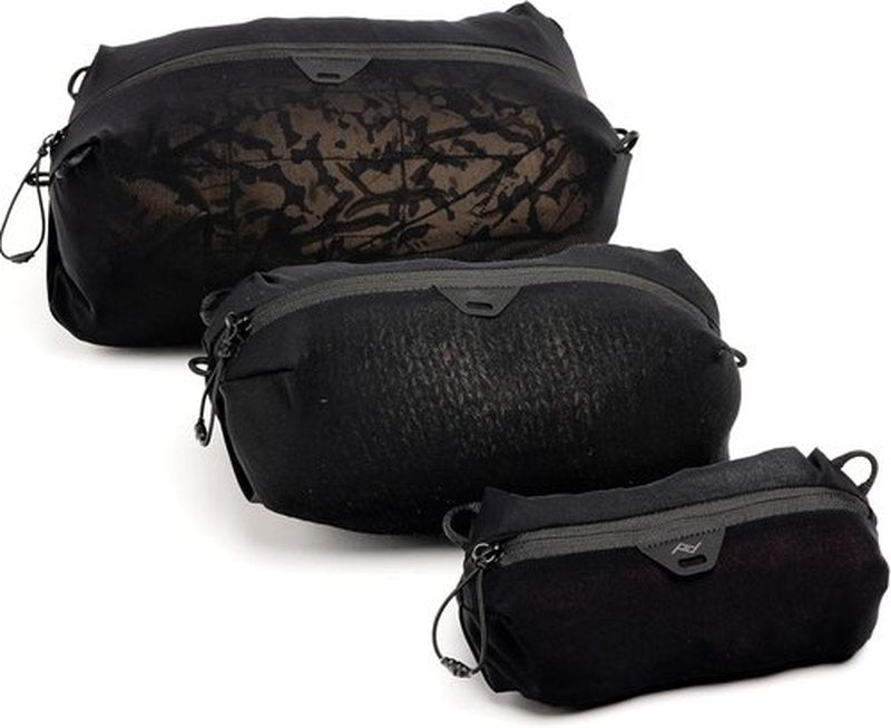 Peak Design Ultralight Packing Cube Bundle - Black Stretchy Mesh Travel Organizers | Zipper Opening & Strap Attachments, Sizes XXS to S