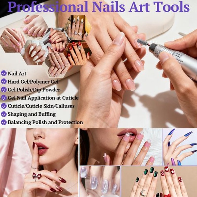 FATUXZ 3/32" Carbide Nail Drill Bits, Gel Polish Remover Drills Bit, Cuticle Clean Nail Drills Bit, Professional Flat Top Tungsten Nail Bits Set Nail File Acrylic for Manicure,Pedicure (Fine - F)