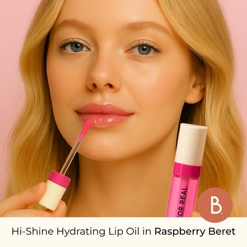Beauty For Real Lip Revival Hi-Shine Hydrating Lip Oil, Raspberry Beret (Transparent Pink) - Lightweight - Non-Sticky, Shiny Finish - Paraben Free, Cruelty Free, Vegan