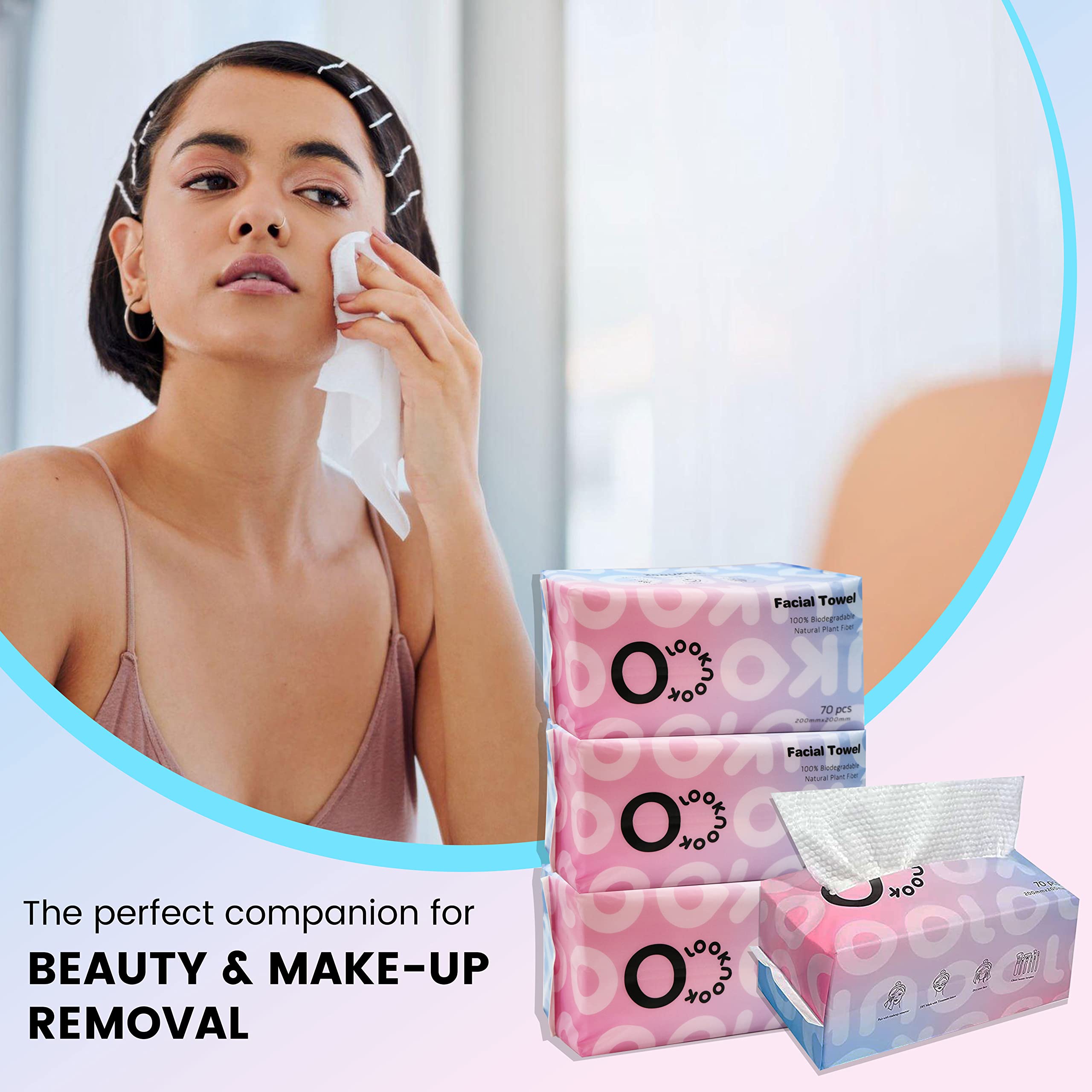 LOOKNOOK Disposable Face Towel, Facial Towel 50% Thicker than Others, Acne Fighting Lint Free Face Wash Cloth, Makeup Towel, Super Soft for Sensitive Skin, Multipurpose Cleaning Cloth, 70 Count