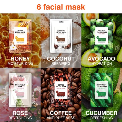 GUOYAOLIFU 12 Pack Fruit Face Mask for Women,Hydrating Facial Sheet Mask Skincare Set，Moisturizing Facial Spa Masks for All Skin Types