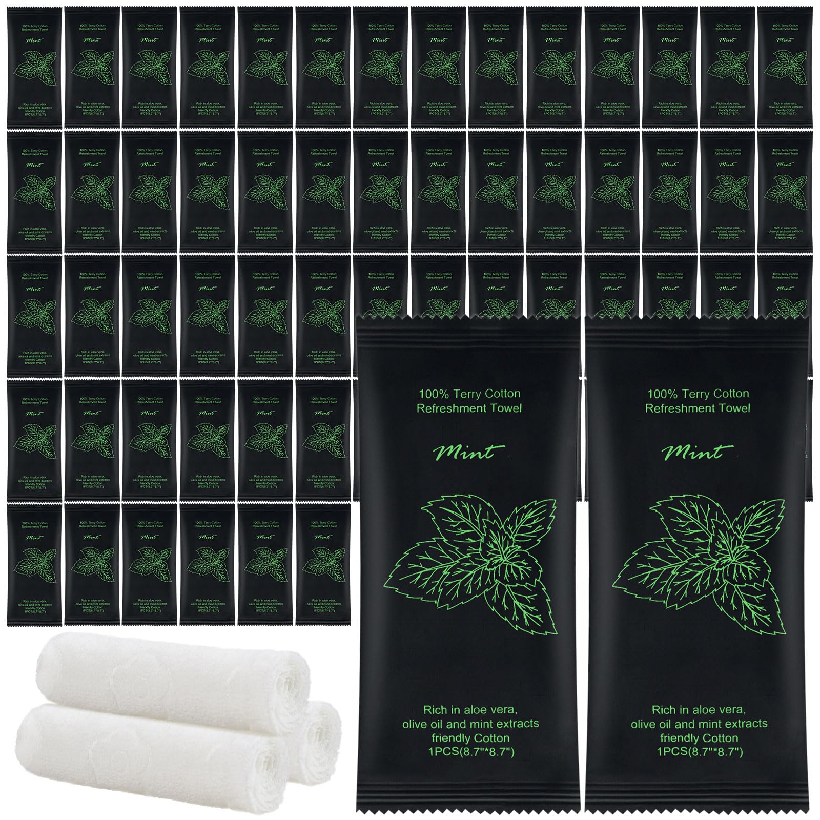 Moist Cotton Towel Bulk Moist Towelettes Individually Wrapped 8.7" x 8.7",White Towel Services,Refreshment Pre Moistened Towels for Travel Sport Party Spa Dentist (1 Count (Pack of 400), Mint)