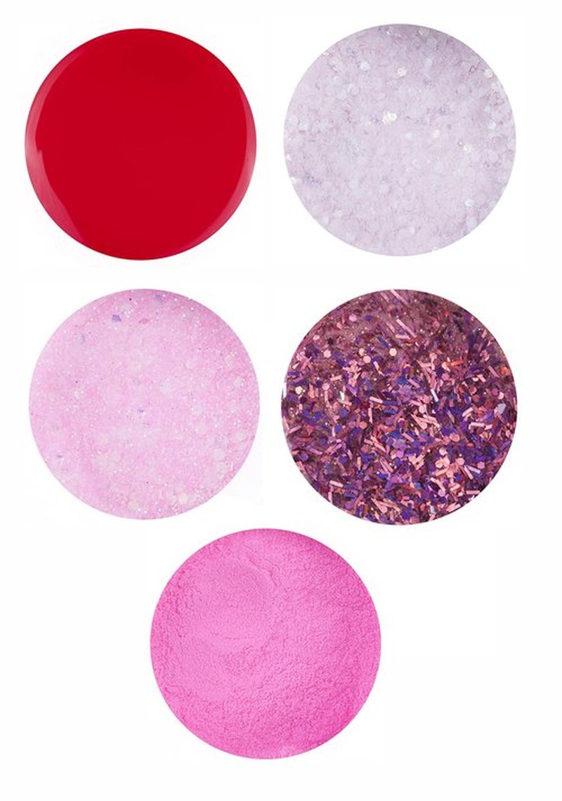 Nail Factory - Acrylic Powder Set Forever Pink Collection, 15 Pink Colors Mixed Shapes Set Glitter Nail Sequins Powder Holographic, Professional Nail Art Cosmetic, 3.5 Gr. Each One.