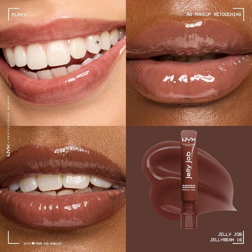 NYX PROFESSIONAL MAKEUP Jelly Job Lip Gloss - Full-Bodied, Smoothing Shine in Jellybean (Chocolate Brown)