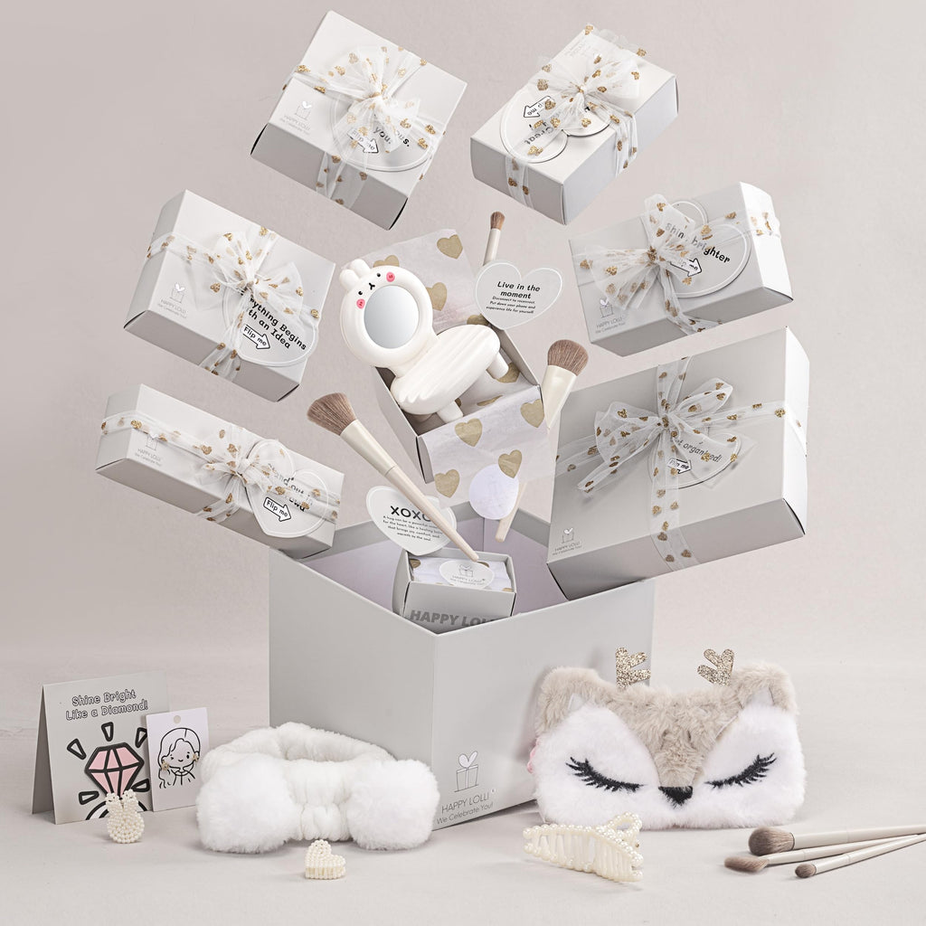 HAPPY LOLLI White LolliBox Gift Set for Tween & Teen Girls Ages 8–15, Birthday Gift Box, Ready-to-Gift Surprise Box with 8 Individually Wrapped Gifts & Empowering Challenges
