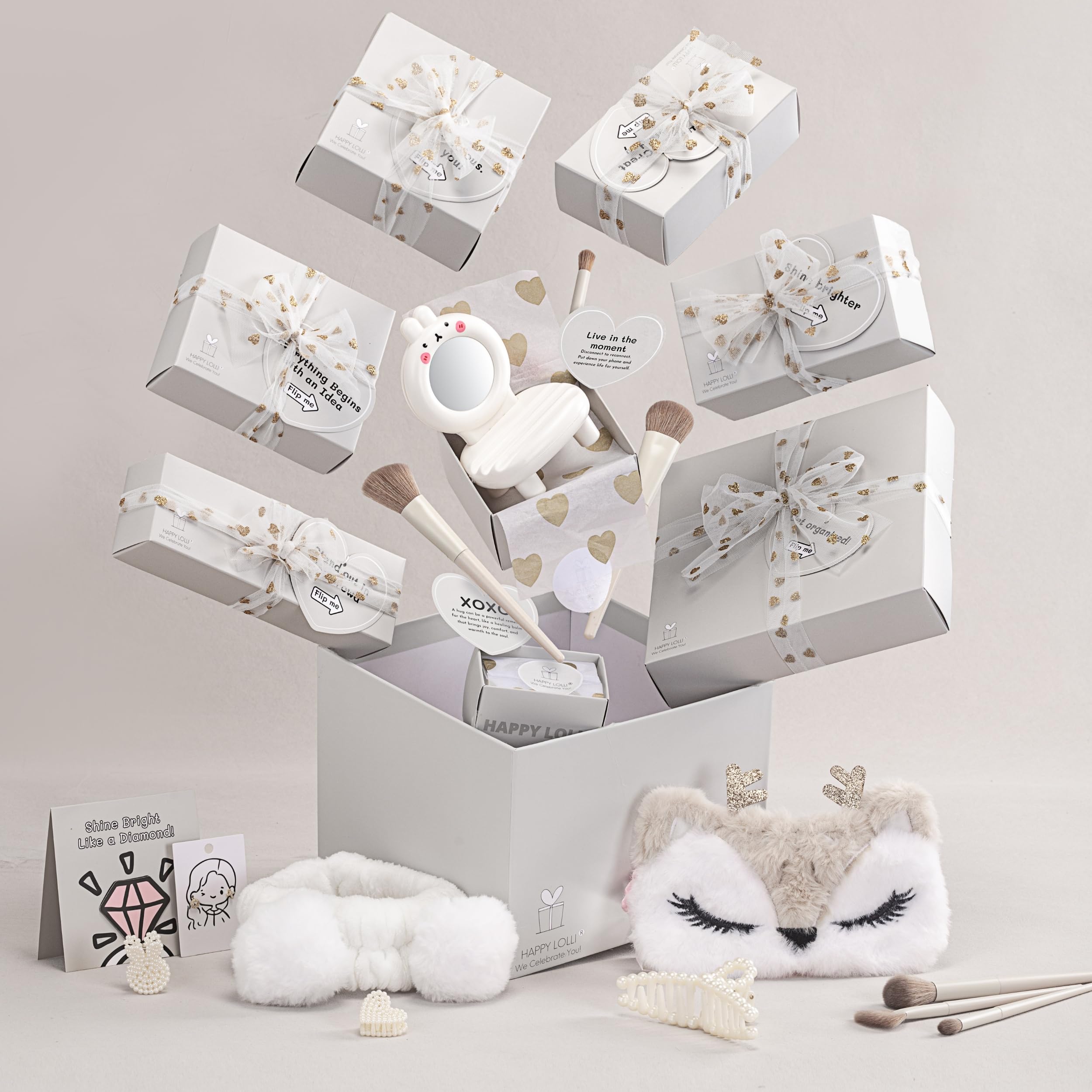 HAPPY LOLLI White LolliBox Gift Set for Tween & Teen Girls Ages 8–15, Birthday Gift Box, Ready-to-Gift Surprise Box with 8 Individually Wrapped Gifts & Empowering Challenges