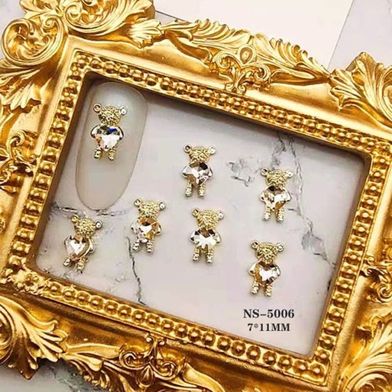 Bear Nail Art Decorations, Alloy Bear Nail Glitter Design, 24pcs Gold and Silver Metal Cute Bear Nail Rivet Rhinestone for Women Girls Manicure Charms Decoration, DIY Jewelry Making Craft Supplies