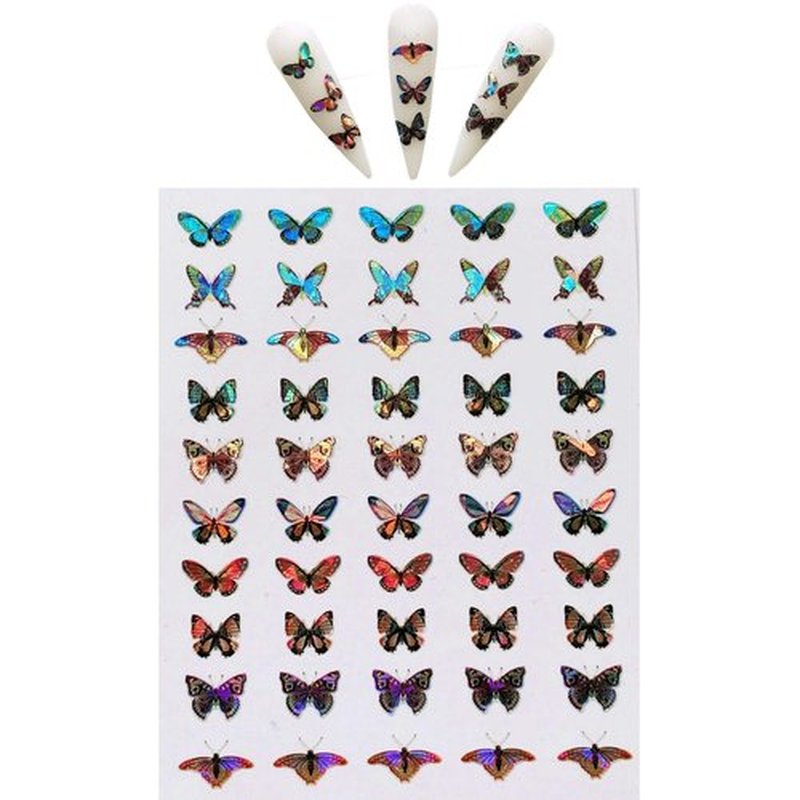 NAIL ANGEL 9sheets Nail Art Adhesive Sticker Sheets Different Laser Color Butterfly Shapes Nail Art Decoration 10215