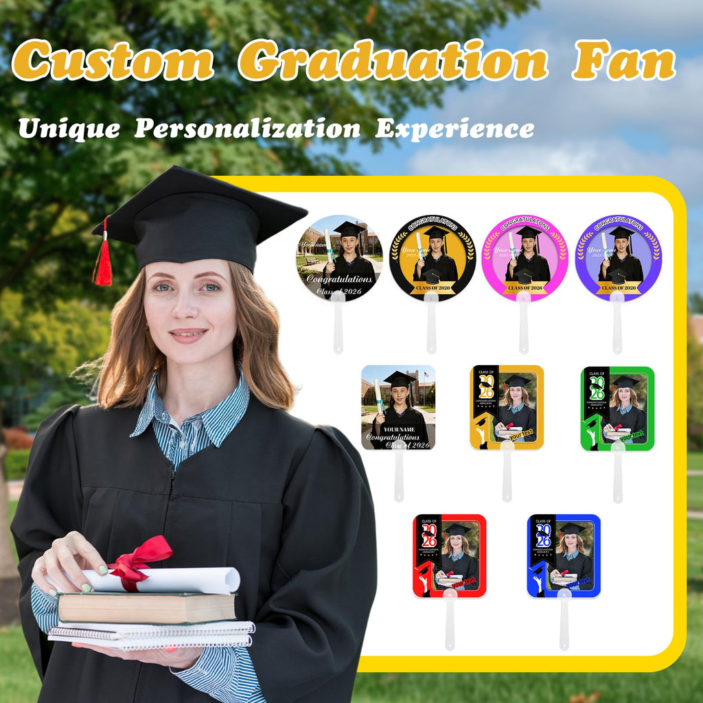 HJX 24Pcs Personalized Graduation Fans with Photo Class of 2026 Custom Fan Photo Frames with Handle for Graduation Party Souvenirs (24)